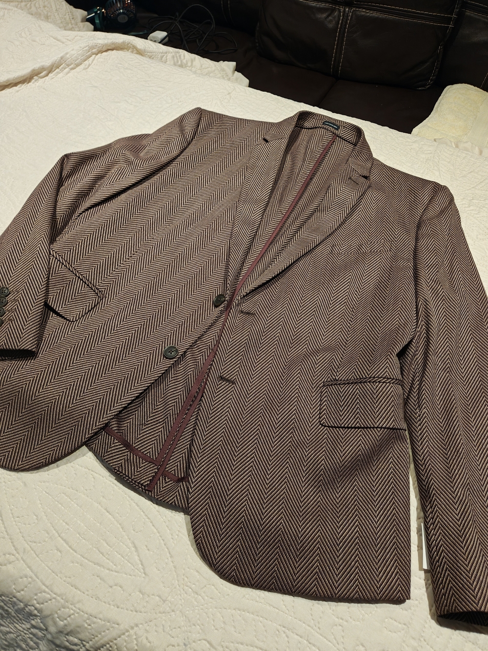 jf j.ferrar Men's Herringbone Sport Coat - Brown & Cream 46/48 Slim Fit.